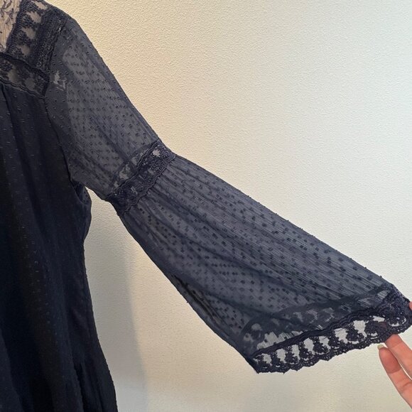 Navy Blue Sheer Lace Dress Sz 20 Bell Sleeves Tiered Lined JunaRose  Romantic - Picture 3 of 8
